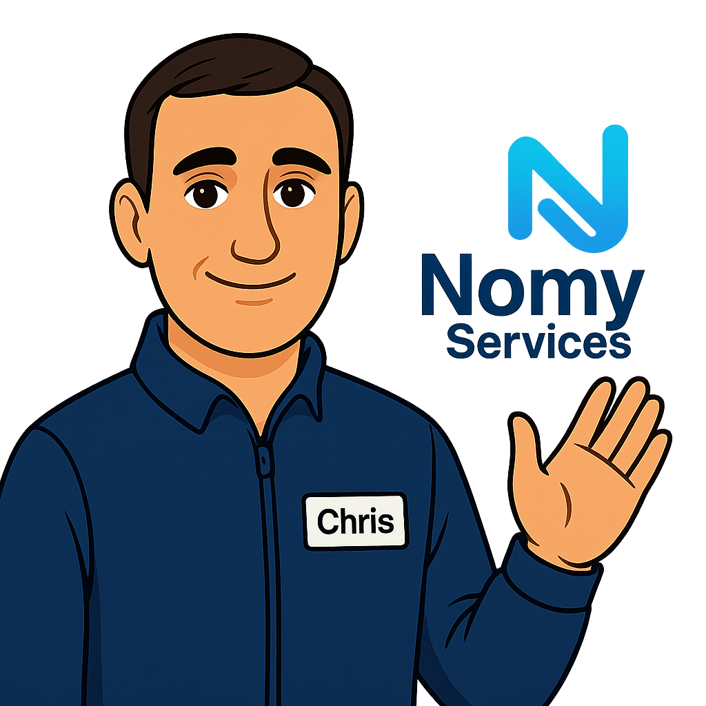 Avatar de Chris (transparent), interlocuteur unique Nomy Services, spécialiste en facturation médicale NGAP pour infirmiers, kinés, orthophonistes et taxis conventionnés