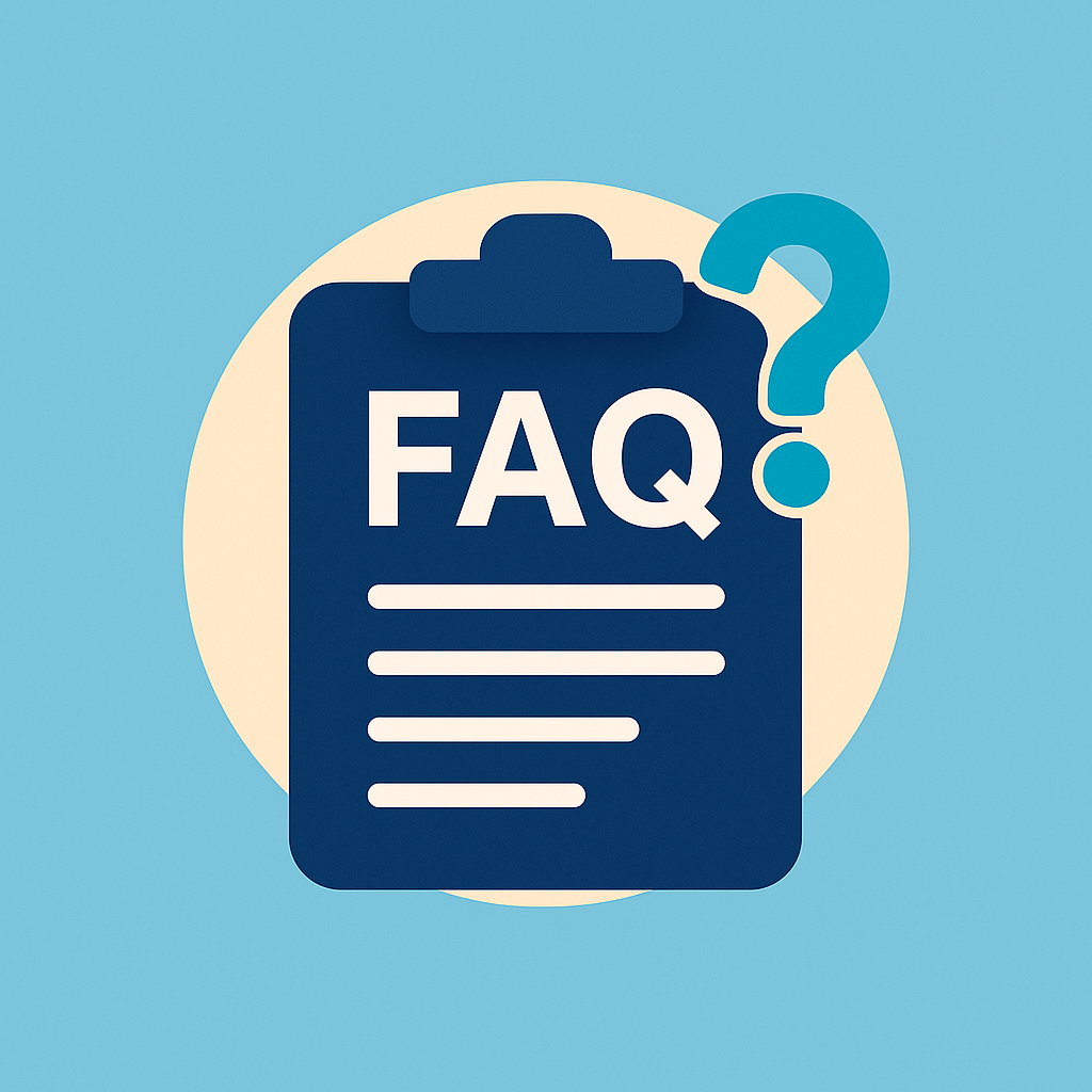 Icône FAQ Nomy Services au style épuré en bleu technologique, représentant des questions fréquentes sur la facturation médicale taxi conventionné, la télétransmission CPAM, les rejets, les délais de paiement et l’accompagnement administratif personnalisé