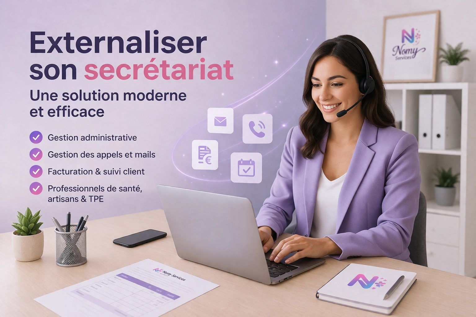 Externalisation du secrétariat professionnel avec gestion administrative, appels et facturation pour artisans, professions libérales et professionnels de santé
